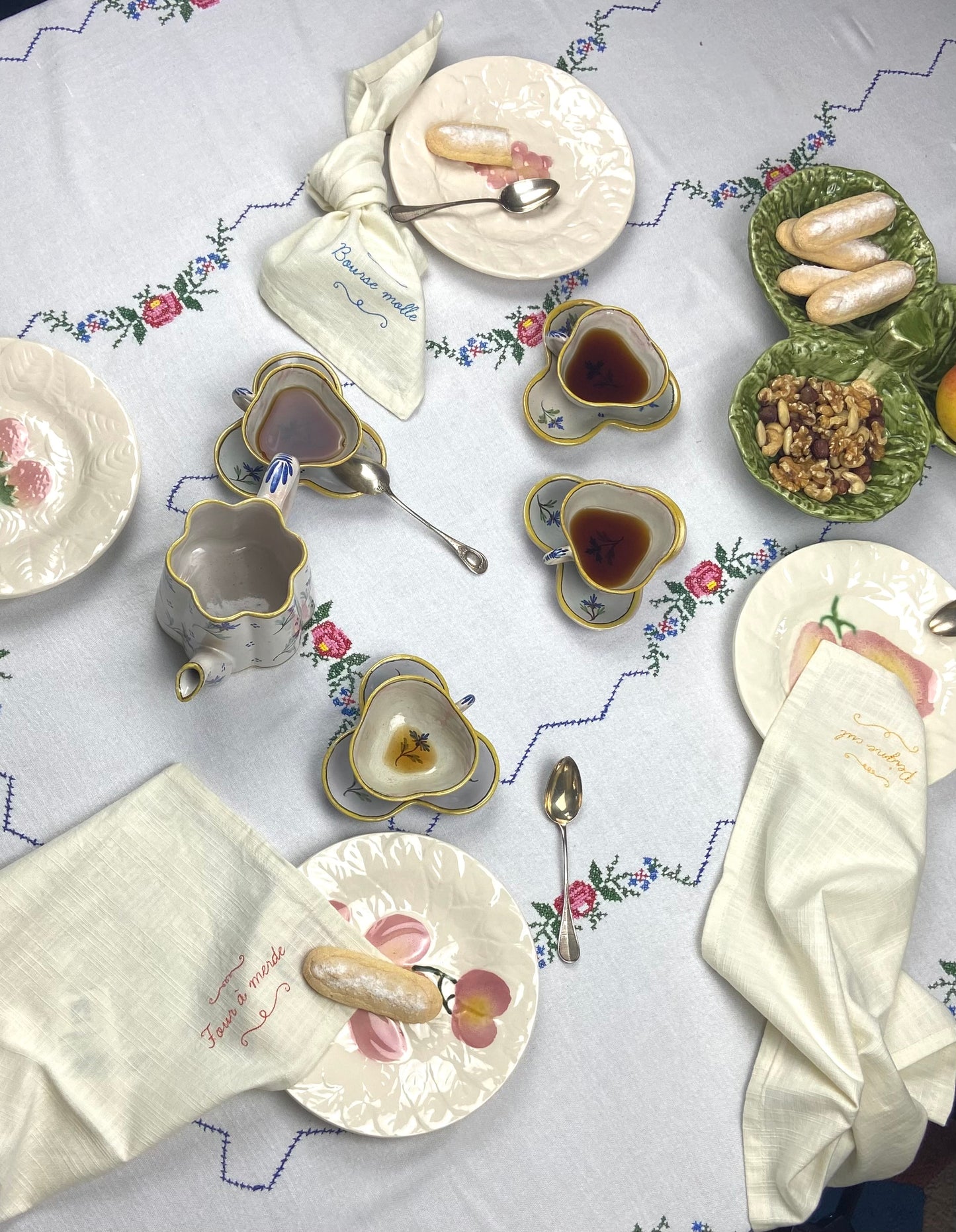 Set 4 serviettes de table - Les mots doux #1 - Crème