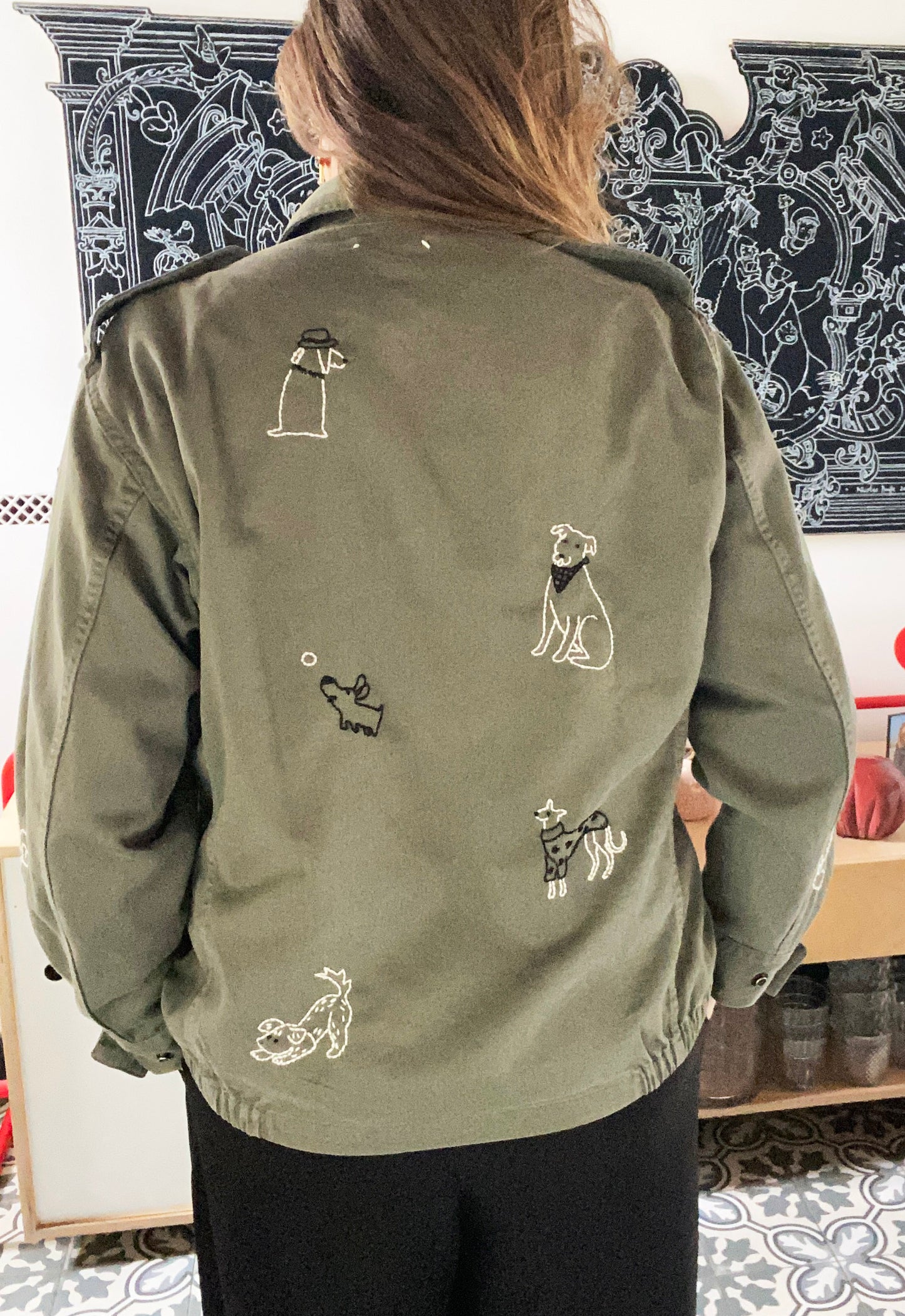 Patti Hot dog - Veste militaire vintage brodée main