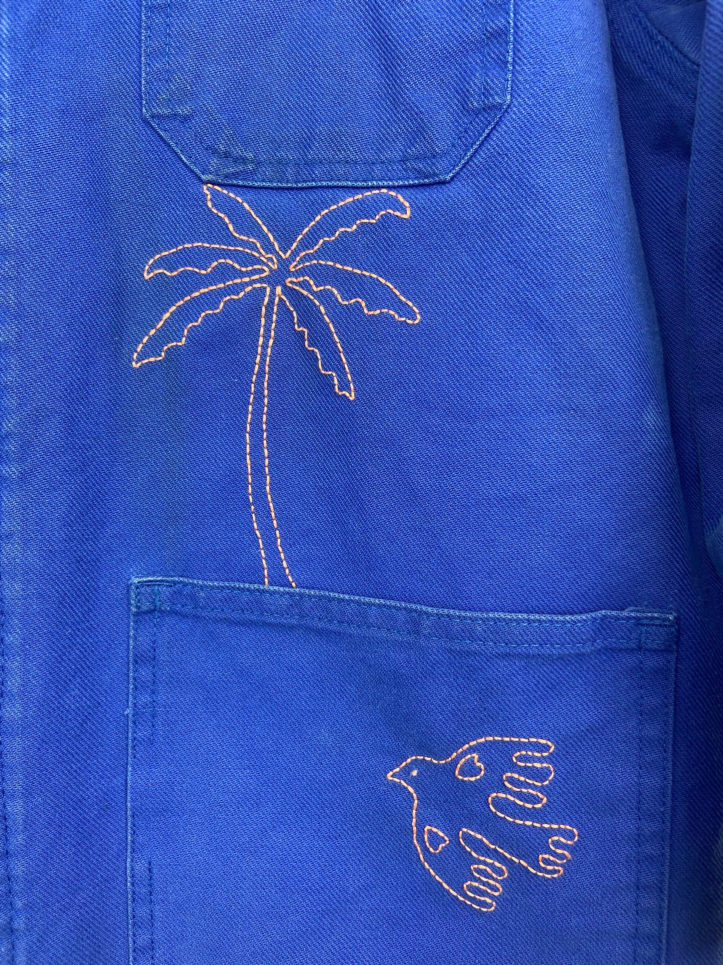 Sophie Palm tree - Bleu de travail vintage brodé main