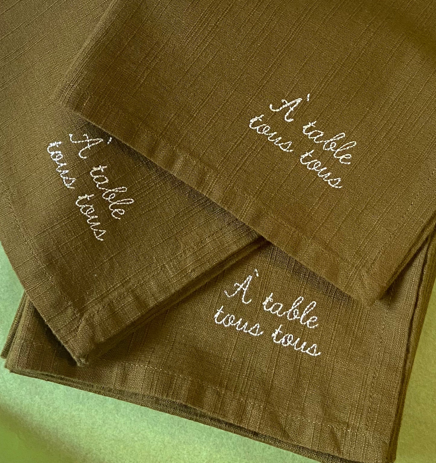 Set de 4 serviettes de table personnalisées - olive
