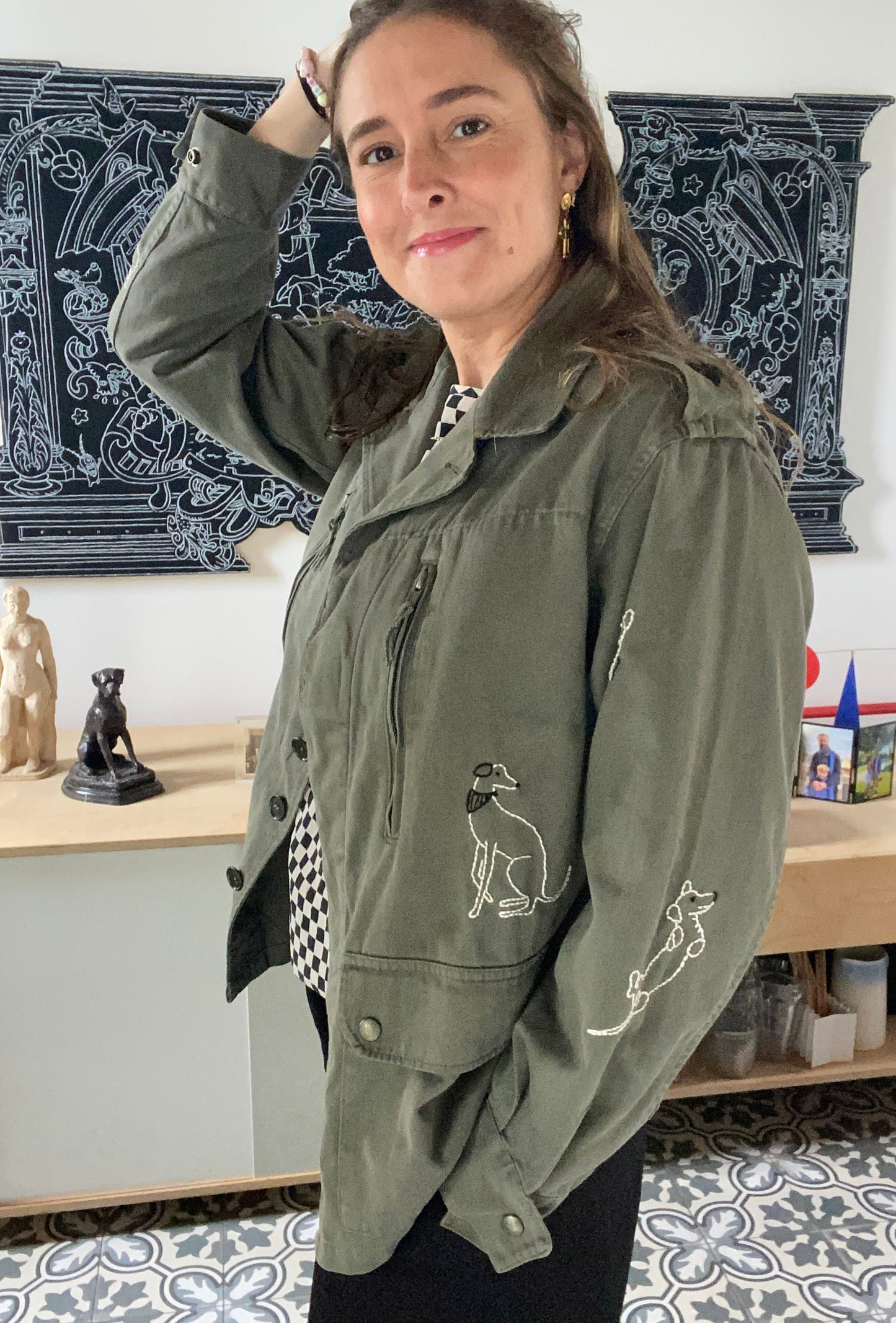 Patti Hot dog - Veste militaire vintage brodée main