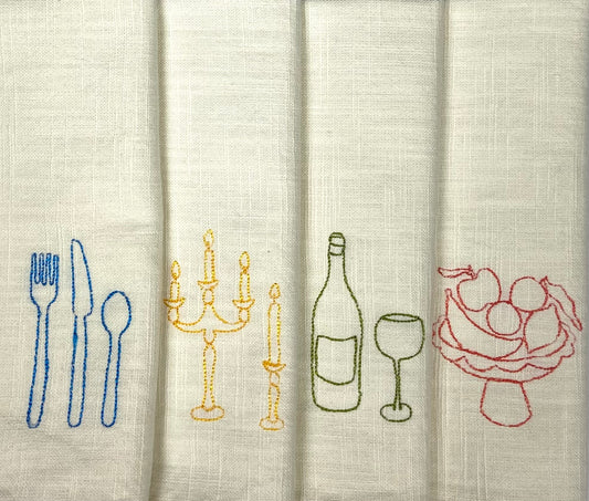 Set 4 serviettes de table - À table ! - Crème