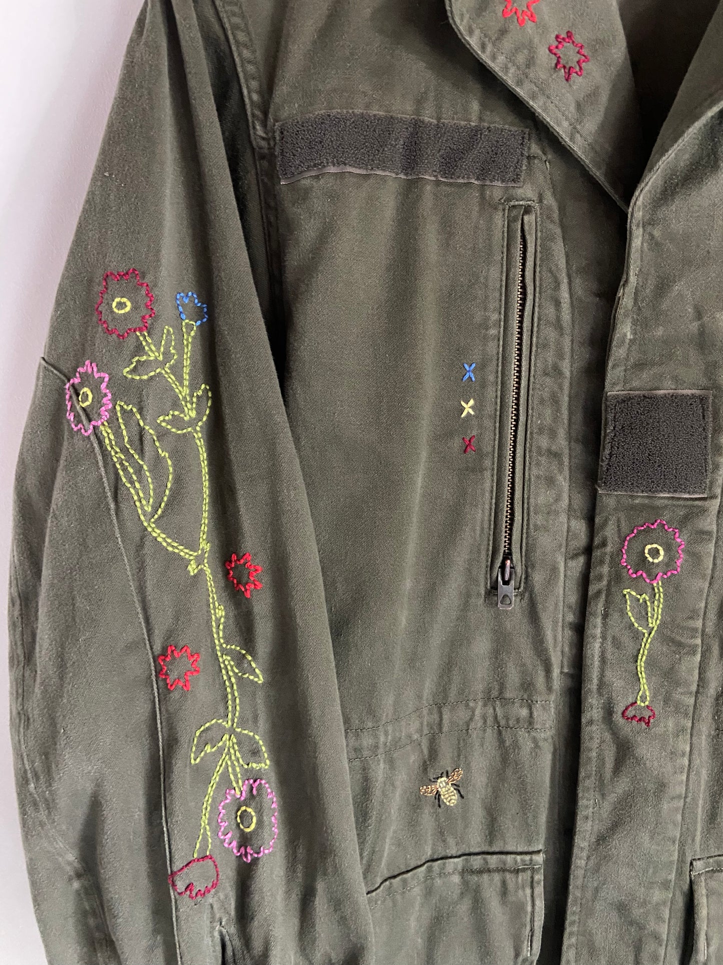 Patti Lucky bee - Veste militaire vintage brodée main