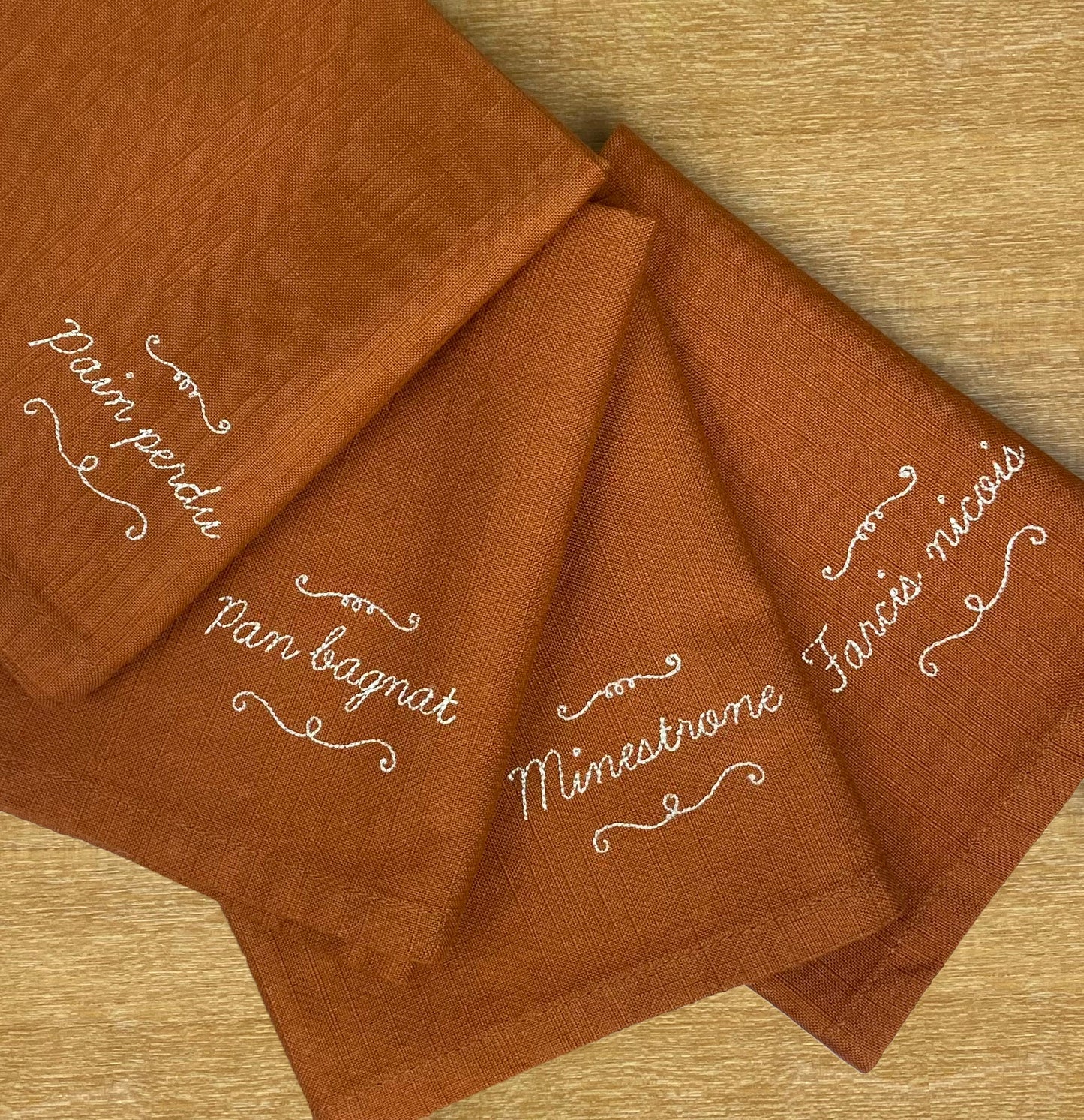 Set de 4 serviettes de table personnalisées - rouille