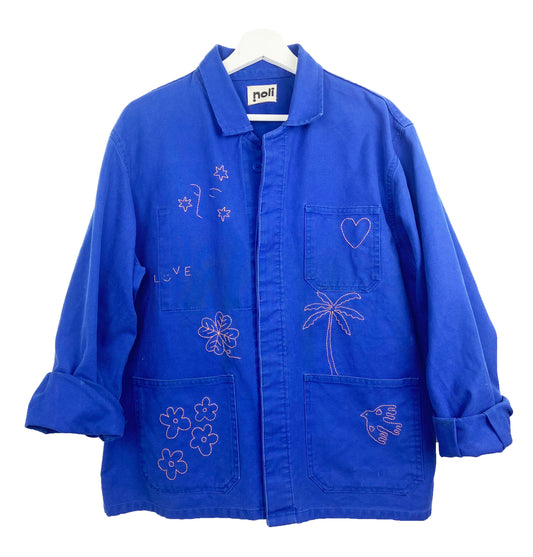 Sophie Palm tree - Bleu de travail vintage brodé main